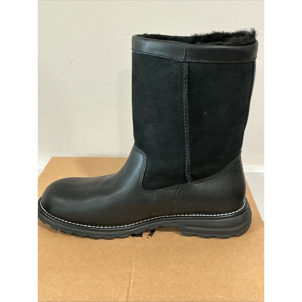 UGG Brooks Boots 5381 Black Leather Suede Shearling Lined Womens 9 Mid Calf LNIB - Picture 9 of 16